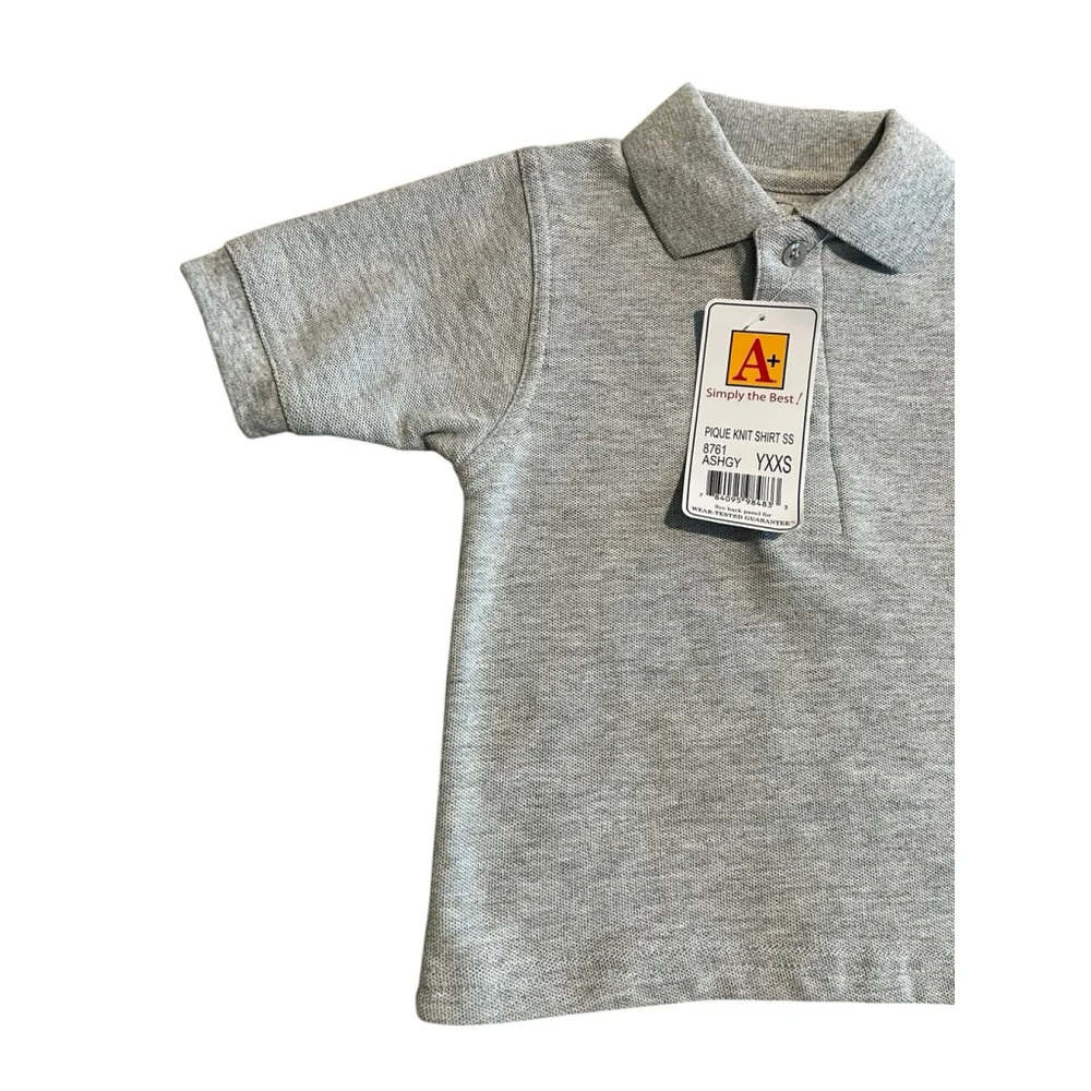A+ Polo Shirt Gray Youth XXS Short Sleeve Pique NWT